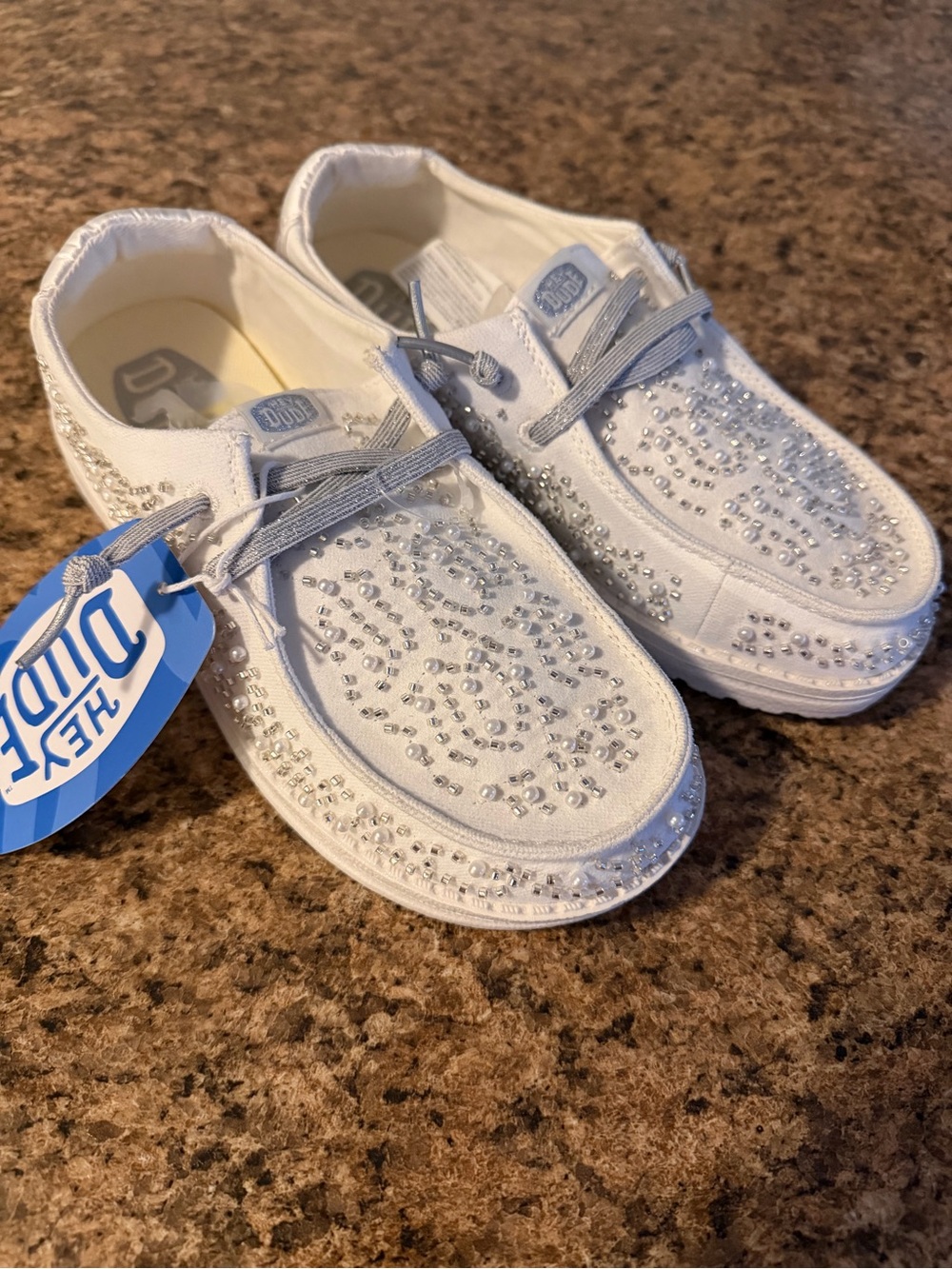 Hey Dude Wendy Bridal Pearl White/Silver Super Cute Slide On Shoes!!(Size 5)